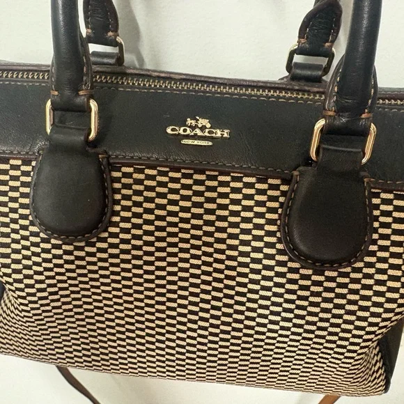 Coach Black and Tan Checkered Satchel - Picture 2 of 9